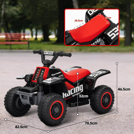 AIYAPLAY 6V Electric Quad Bike for Kids, Ride On ATV w/ Forward Backward, Headlights, for 18-36 Months, Black and Red