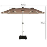 15 Ft Solar LED Patio Double-sided Umbrella Market Umbrella with Weight Base