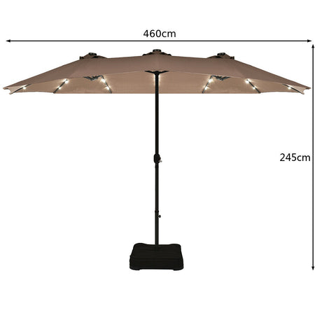 15 Ft Solar LED Patio Double-sided Umbrella Market Umbrella with Weight Base