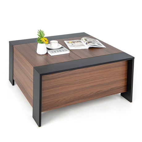 36.5 Inch Coffee Table with Sliding Top and Hidden Compartment-Rustic Brown