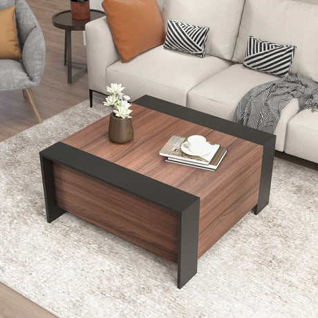 36.5 Inch Coffee Table with Sliding Top and Hidden Compartment-Rustic Brown