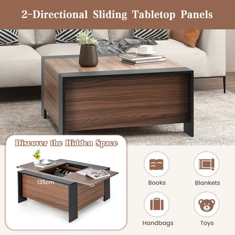 36.5 Inch Coffee Table with Sliding Top and Hidden Compartment-Rustic Brown
