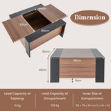 36.5 Inch Coffee Table with Sliding Top and Hidden Compartment-Rustic Brown