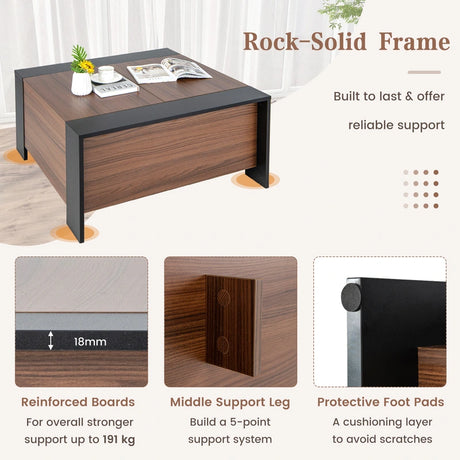 36.5 Inch Coffee Table with Sliding Top and Hidden Compartment-Rustic Brown
