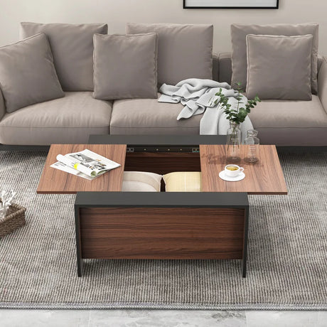 36.5 Inch Coffee Table with Sliding Top and Hidden Compartment-Rustic Brown