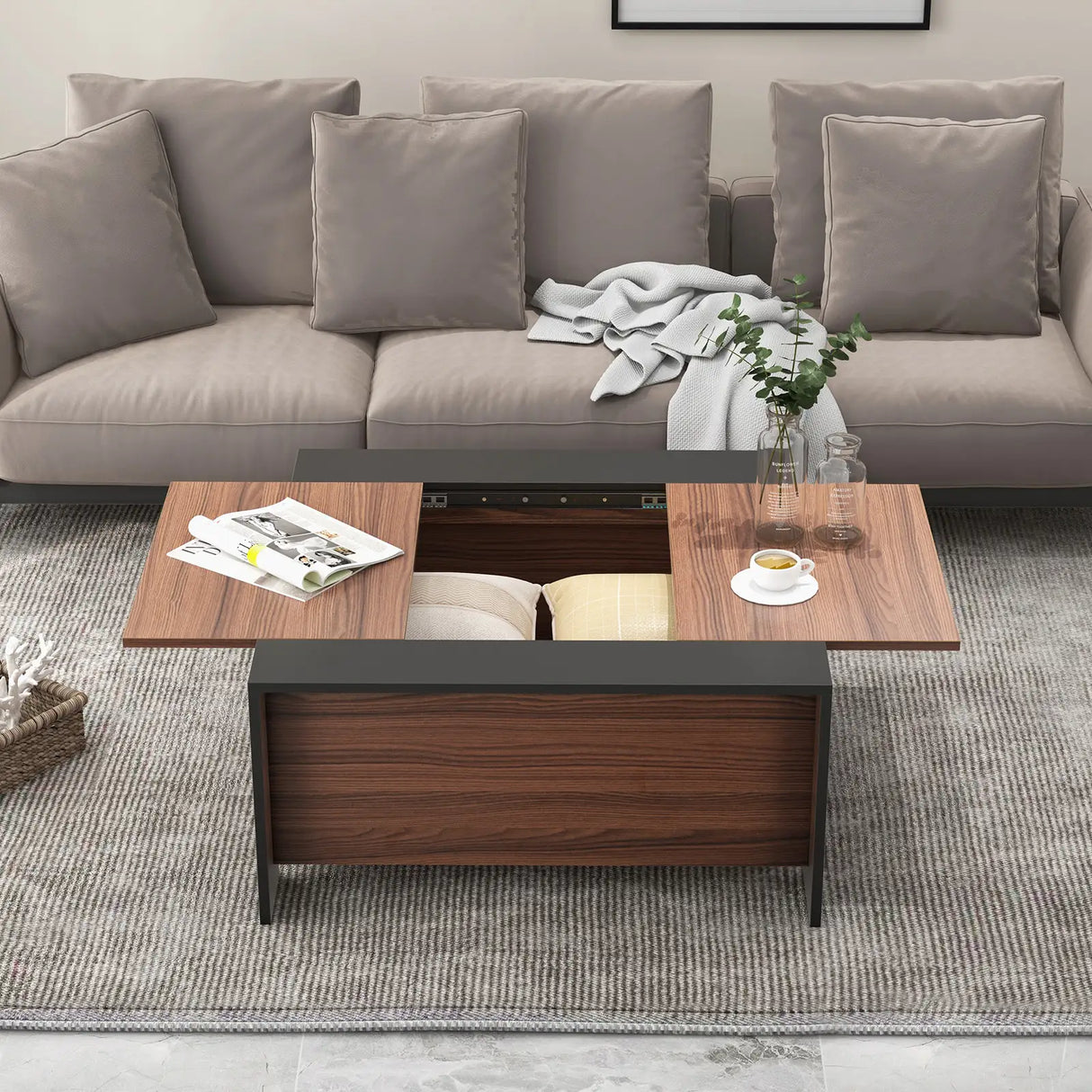 36.5 Inch Coffee Table with Sliding Top and Hidden Compartment-Rustic Brown