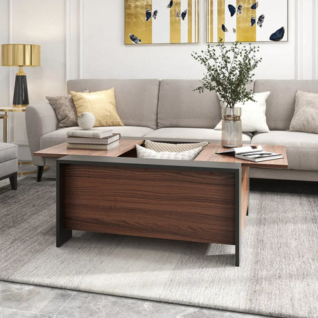 36.5 Inch Coffee Table with Sliding Top and Hidden Compartment-Rustic Brown
