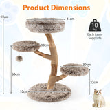 92CM Solid Pear Wood Cat Tree with Perch and Dangling Ball-Grey