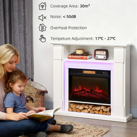 HOMCOM 6142 BTU Electric Fireplace and LED Mantel, 17-27C - White
