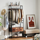 HOMCOM 6-in-1 Industrial-Style Hallway Organiser - Brown/Black