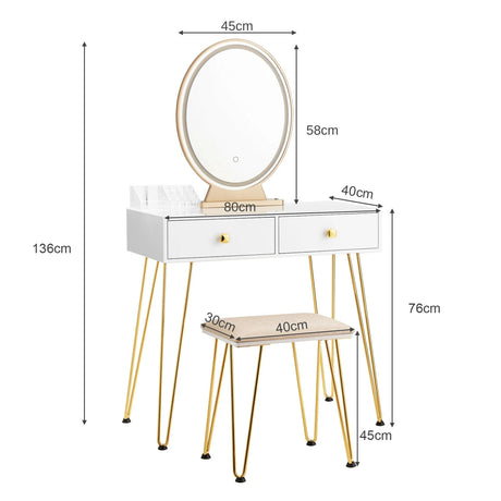 Dressing Table with Vanity Mirror and Stool-White