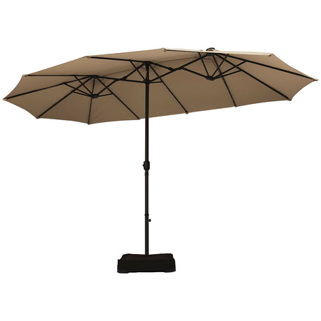 15 Ft Solar LED Patio Double-sided Umbrella Market Umbrella with Weight Base
