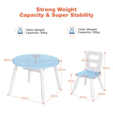 Wood Activity Kids Table and Chair Set with Center Mesh Storage for Snack Time and Homework-Blue