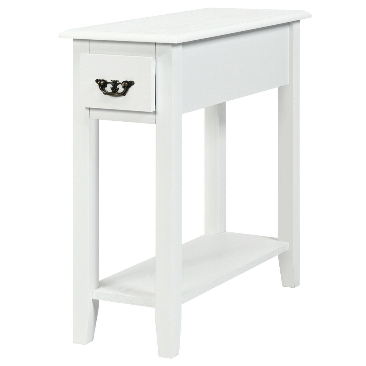 2 Tier End Bedside Sofa Side Table Narrow Nightstand-White