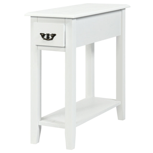 2 Tier End Bedside Sofa Side Table Narrow Nightstand-White