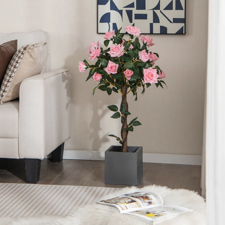 93 CM Artificial Flower Tree Faux Floral Plant with Pine Roses