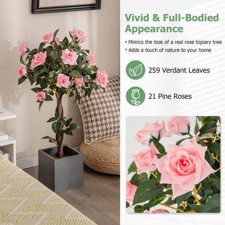 93 CM Artificial Flower Tree Faux Floral Plant with Pine Roses