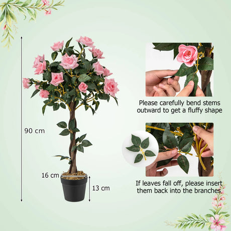 93 CM Artificial Flower Tree Faux Floral Plant with Pine Roses