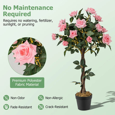 93 CM Artificial Flower Tree Faux Floral Plant with Pine Roses