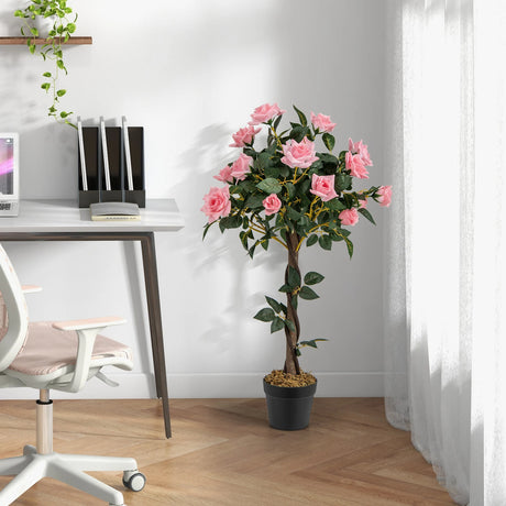 93 CM Artificial Flower Tree Faux Floral Plant with Pine Roses
