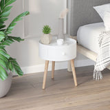 HOMCOM Modern Side Table, Small Coffee Table, Round Bedside Table with Drawer and Wood Legs for Living Room, Bedroom, White