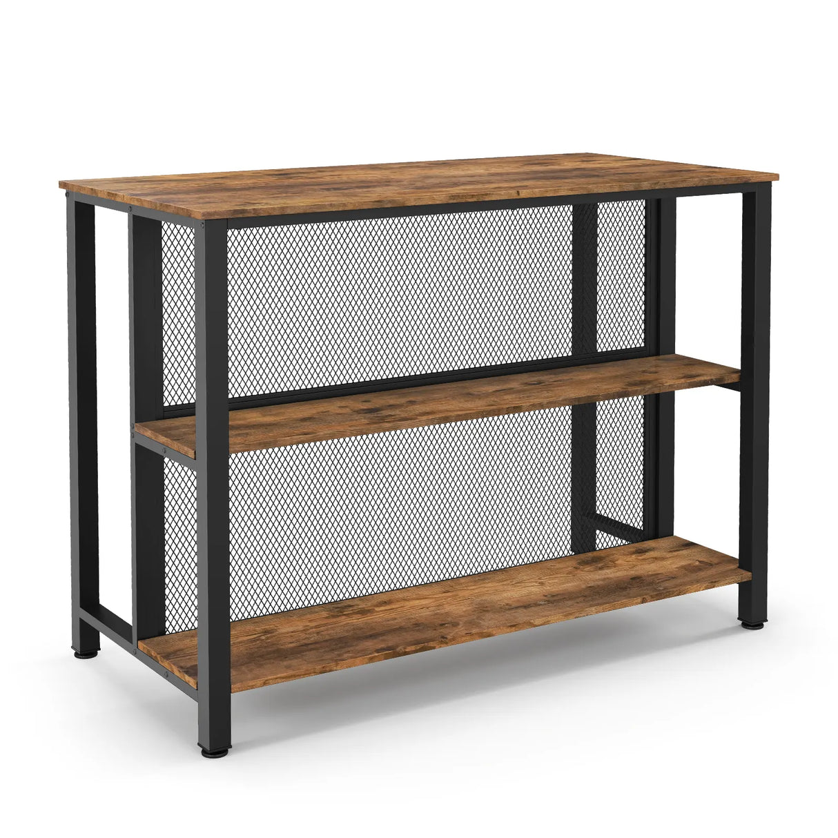 36" 3-Tier Bar Table with Storage Metal Frame Adjustable Foot Pads for Dining Room-Rustic Brown