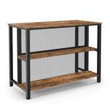 36" 3-Tier Bar Table with Storage Metal Frame Adjustable Foot Pads for Dining Room-Rustic Brown