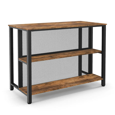 36" 3-Tier Bar Table with Storage Metal Frame Adjustable Foot Pads for Dining Room-Rustic Brown