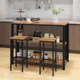 36" 3-Tier Bar Table with Storage Metal Frame Adjustable Foot Pads for Dining Room-Rustic Brown