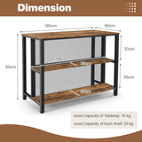 36" 3-Tier Bar Table with Storage Metal Frame Adjustable Foot Pads for Dining Room-Rustic Brown