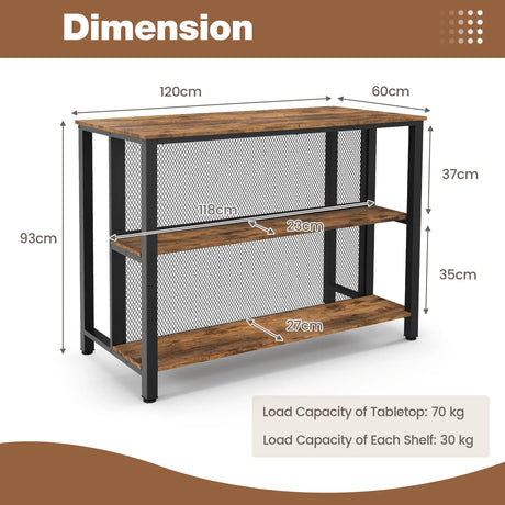 36" 3-Tier Bar Table with Storage Metal Frame Adjustable Foot Pads for Dining Room-Rustic Brown