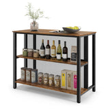 36" 3-Tier Bar Table with Storage Metal Frame Adjustable Foot Pads for Dining Room-Rustic Brown