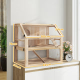 PawHut Wooden Hamster Cage with Detachable 31cm Deep Bottom, Hut, Seesaw, Exercise Wheel, Ramp, 80 x 50 x 76cm, Natural