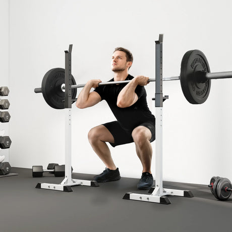 HOMCOM Heavy Duty Weight Bar Barbell Squat Stand Barbell Rack Spotter, for Home, Gym - Black