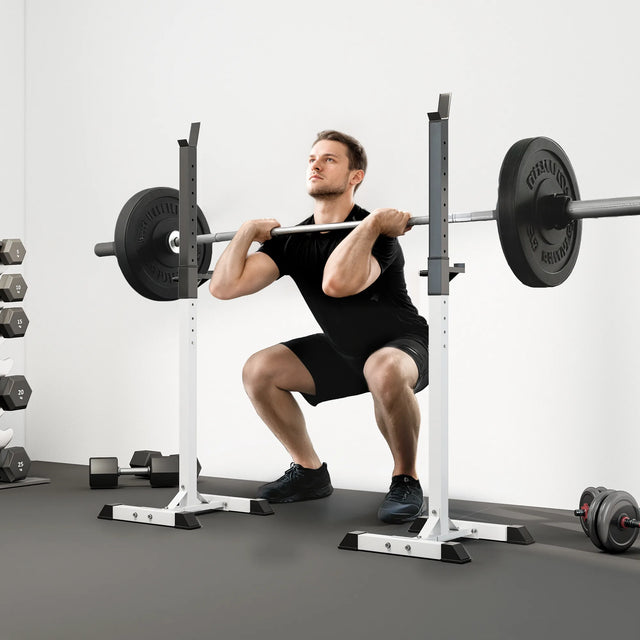 HOMCOM Heavy Duty Weight Bar Barbell Squat Stand Barbell Rack Spotter, for Home, Gym - Black