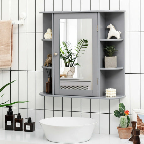 Multipurpose Mount Wall Surface Bathroom Storage Cabinet with Mirror-Gray