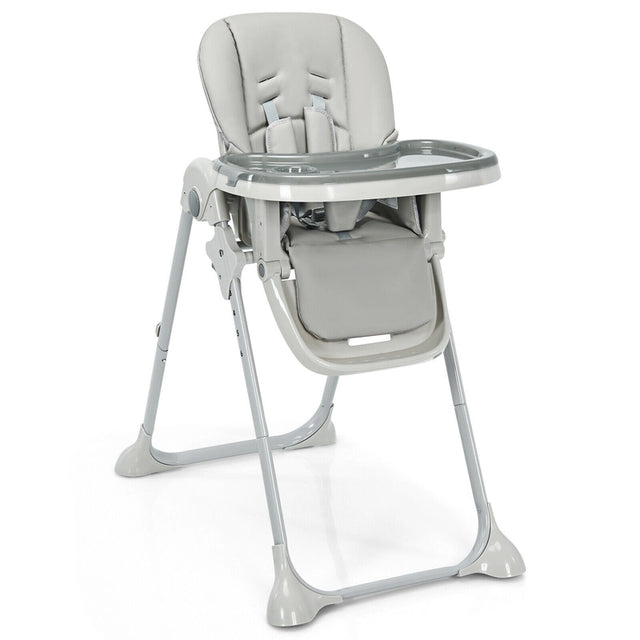 Baby Foldable Convertible High Chair with Adjustable Height Recline-Grey