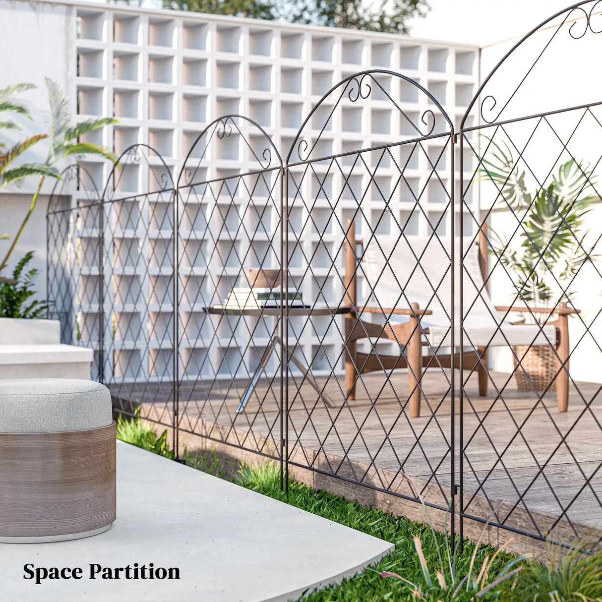 Outsunny Decorative Garden Fencing, 43in x 11.5ft Outdoor Picket Fence Panels, 4PCs Rustproof Metal Wire Landscape Flower Bed Border Edging, Black