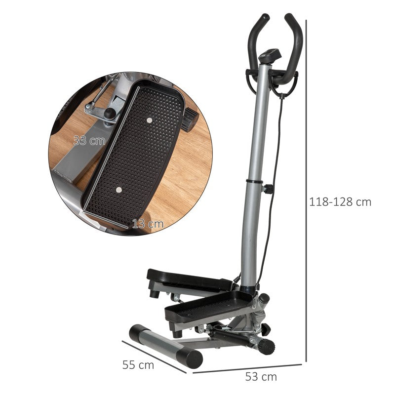 HOMCOM Adjustable Twist Stepper Fitness Step Machine, LCD Screen, Height-Adjust Handlebars, Home Gym, Silver and Black