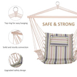 Outsunny Garden Outdoor Hanging Hammock Chair Thick Rope Frame Wooden Arms Safe Wide Seat Garden Outdoor Spot Stylish Multicoloured stripes