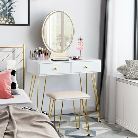 Dressing Table with Vanity Mirror and Stool-White
