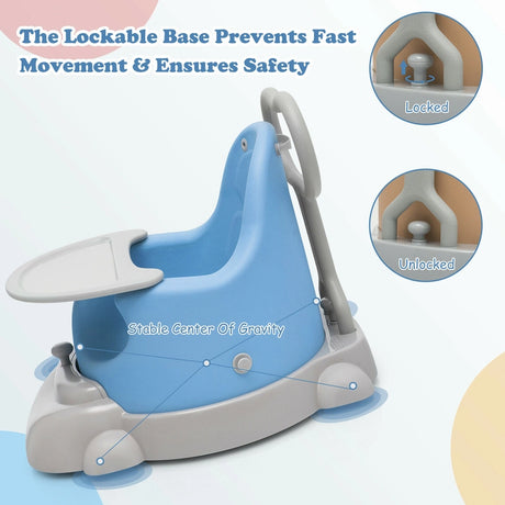 6-in-1 Convertible Baby Booster Seat with Tray Wheels-Blue