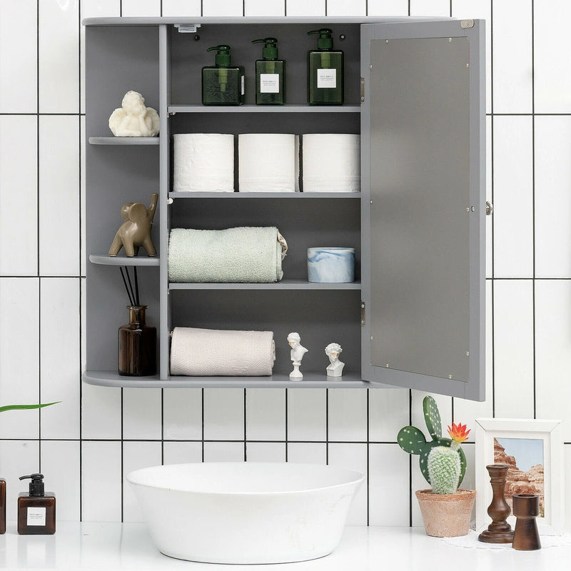 Multipurpose Mount Wall Surface Bathroom Storage Cabinet with Mirror-Gray