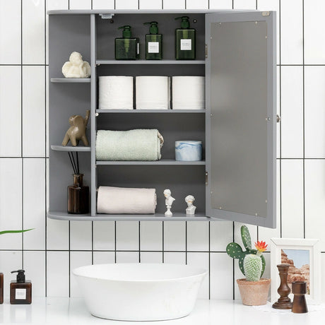 Multipurpose Mount Wall Surface Bathroom Storage Cabinet with Mirror-Gray