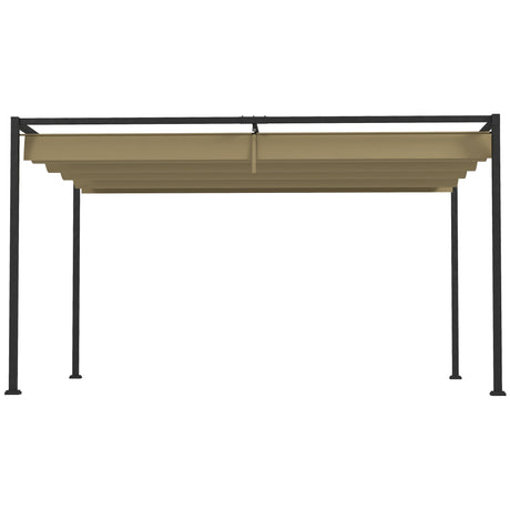 Outsunny 4 x 3(m) Metal Pergola with Retractable Roof, Garden Gazebo Canopy Shelter for Outdoor, Patio, Khaki