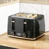 HOMCOM 4 Slice Toaster with 7 Browning Levels, High Lift, Reheat/Defrost/Cancel, Self-centring Function, Removable Crumb Tray, Auto Off, 1600W, Black Honeycomb Texture