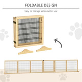 PawHut Wooden Pet Gate, Freestanding Dog Safety Barrier with Two Support Feet - Natural Tone