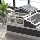 PawHut Tortoise House 3-Room with 2 Stories, Ladder, Balcony, Tray, Openable Roof, 59H x 112L x 65Wcm, Grey