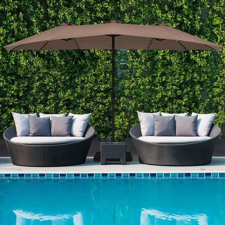 15 Ft Solar LED Patio Double-sided Umbrella Market Umbrella with Weight Base