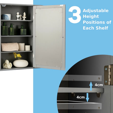 Multipurpose Mount Wall Surface Bathroom Storage Cabinet with Mirror-Gray